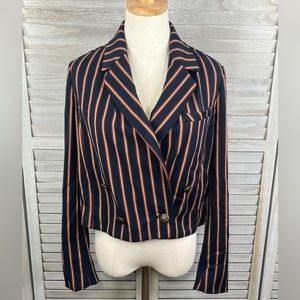 FREE PEOPLE "Tucked Away" Blazer Blue/Red/Tan Stripes-XS